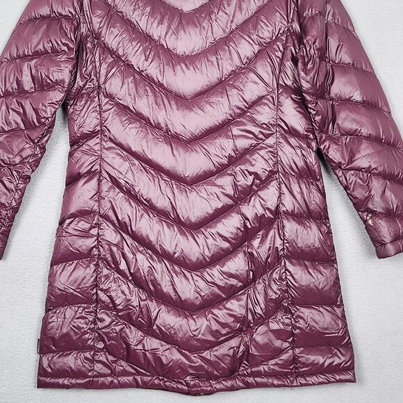Calvin Klein Down Puffer Jacket Womens Medium Purple Hooded Packable Long Coat - Picture 8 of 16